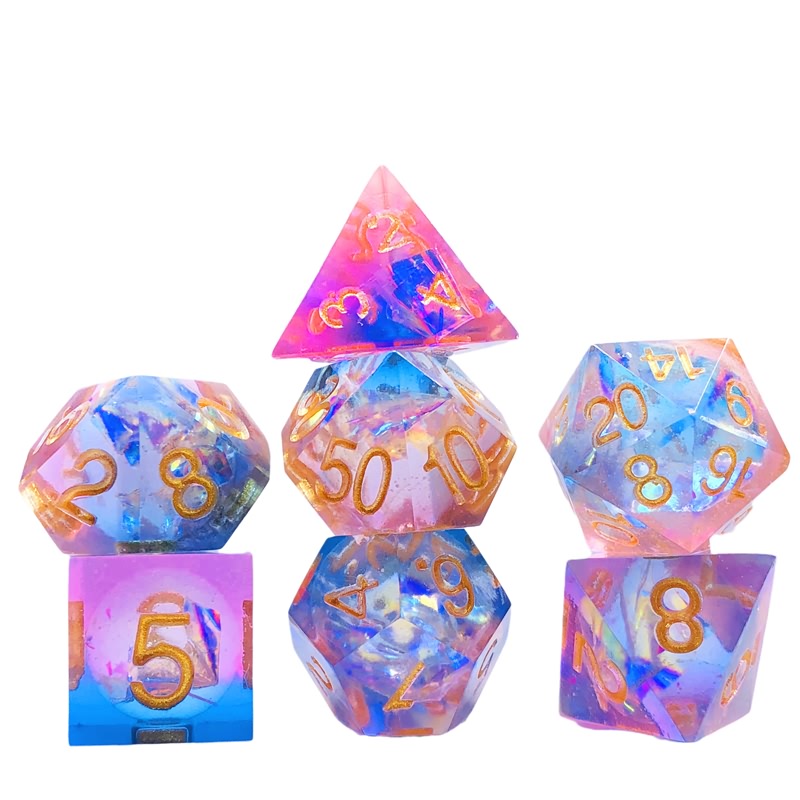 Pink and blue pointed dice set (1)