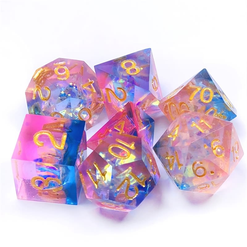 Pink and blue pointed dice set (3)